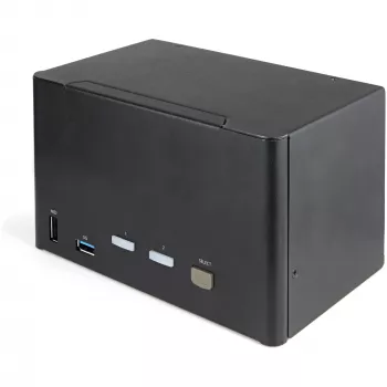 StarTech.com 2-Port Quad-Monitor DisplayPort KVM-Switch – 4K 60Hz UHD HDR – Desktop 4K DP 1.2 KVM mit 2-Port USB 3.0 Hub (5 Gbit/s) & 4x USB 2.0 HID-Ports, Audio – Hotkey-Umschaltung – TAA