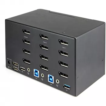 StarTech.com 2-Port Quad-Monitor DisplayPort KVM-Switch – 4K 60Hz UHD HDR – Desktop 4K DP 1.2 KVM mit 2-Port USB 3.0 Hub (5 Gbit/s) & 4x USB 2.0 HID-Ports, Audio – Hotkey-Umschaltung – TAA
