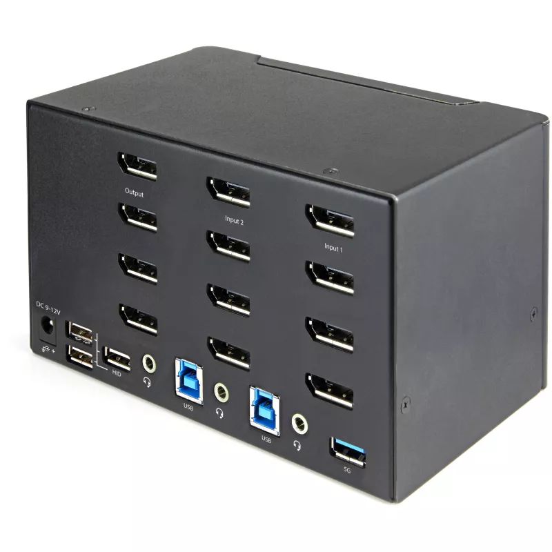 StarTech.com 2-Port Quad-Monitor DisplayPort KVM-Switch – 4K 60Hz UHD HDR – Desktop 4K DP 1.2 KVM mit 2-Port USB 3.0 Hub (5 Gbit/s) & 4x USB 2.0 HID-Ports, Audio – Hotkey-Umschaltung – TAA
