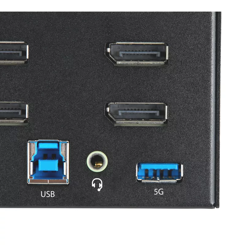 StarTech.com 2-Port Quad-Monitor DisplayPort KVM-Switch – 4K 60Hz UHD HDR – Desktop 4K DP 1.2 KVM mit 2-Port USB 3.0 Hub (5 Gbit/s) & 4x USB 2.0 HID-Ports, Audio – Hotkey-Umschaltung – TAA