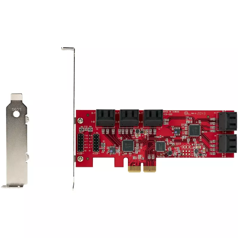StarTech.com SATA PCIe Karte - 10-Port PCIe SATA Erweiterungskarte - 6 Gbit/s - Low-/Full-Profile - Gestapelte SATA-Anschlüsse - ASM1062 Non-RAID - PCI Express zu SATA Konverter/Adapter