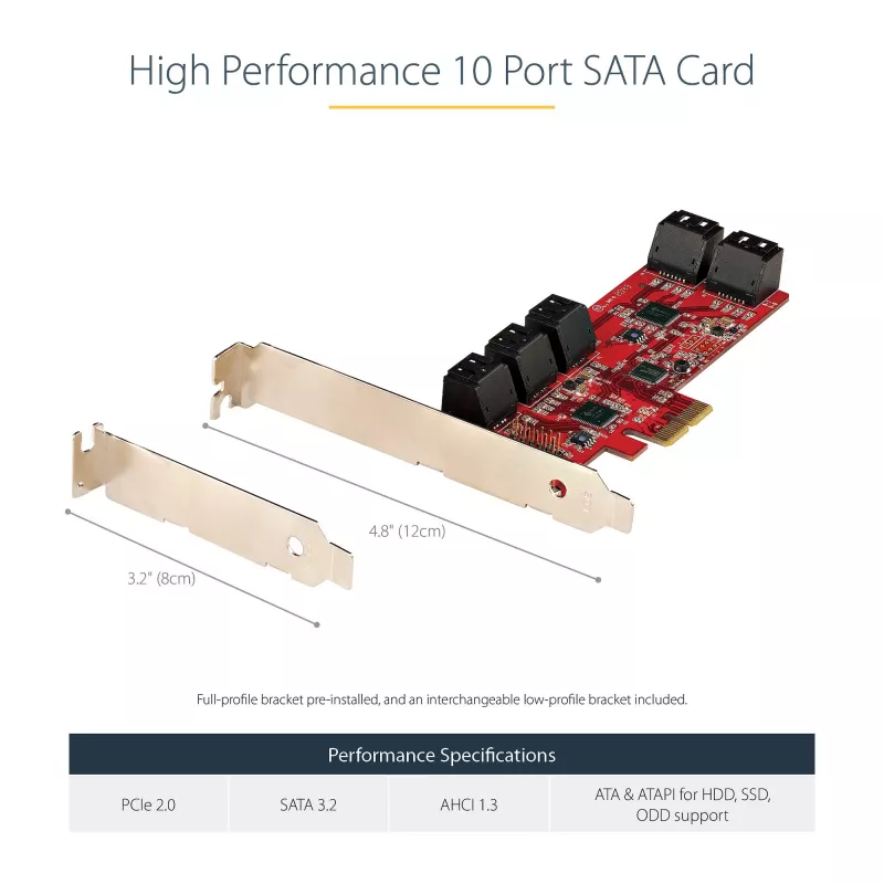 StarTech.com SATA PCIe Karte - 10-Port PCIe SATA Erweiterungskarte - 6 Gbit/s - Low-/Full-Profile - Gestapelte SATA-Anschlüsse - ASM1062 Non-RAID - PCI Express zu SATA Konverter/Adapter