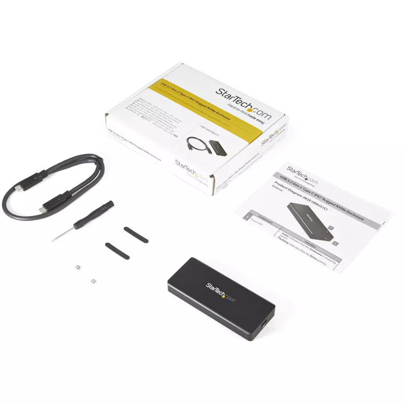 StarTech.com USB-C 10Gbps M.2 NVMe PCIe SSD-Gehäuse – Robustes Aluminium-Externgehäuse für M.2 PCIe M-Key, IP67-zertifiziert – 1 GB/s Lesen/Schreiben – Unterstützt 2230/2242/2260/2280 – TB3-kompatibel – Mac/PC