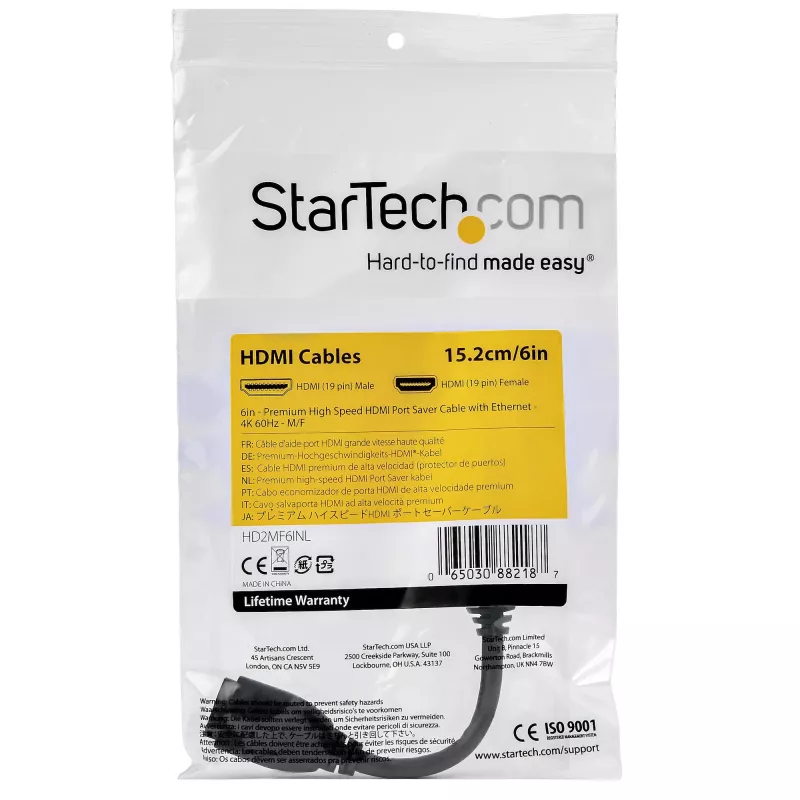 StarTech.com 6 Zoll (15 cm) HDMI Portsaver-Kabel – 4K 60 Hz High Speed HDMI 2.0 Verlängerungskabel mit Ethernet – Kurzes HDMI-Verlängerungskabel – HDMI-Stecker-auf-Buchse-Verlängerungsadapterkabel