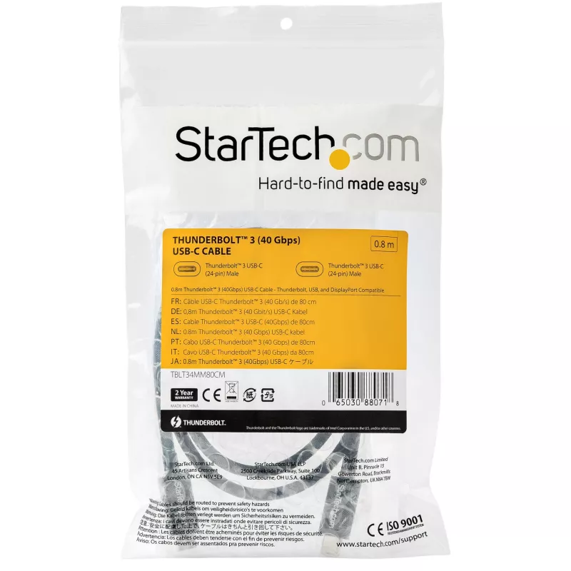StarTech.com 0,8 m Thunderbolt 3-zu-Thunderbolt-3-Kabel – 40 Gbit/s