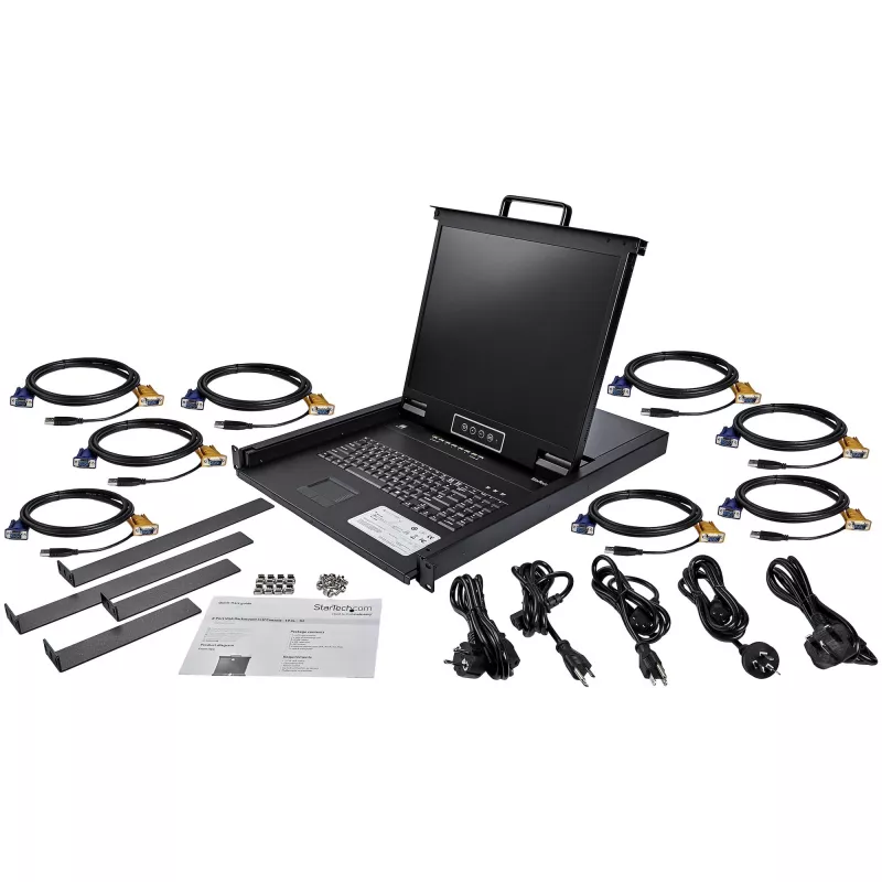 StarTech.com 8-Port Rackmount KVM-Konsole mit 1,8-m-Kabeln – Integrierter KVM-Switch mit 19-Zoll-LCD-Monitor – Voll ausgestattete 1-HE-LCD-KVM-Schublade – OSD-KVM – Langlebig, 50.000 Stunden MTBF – USB + VGA-Unterstützung