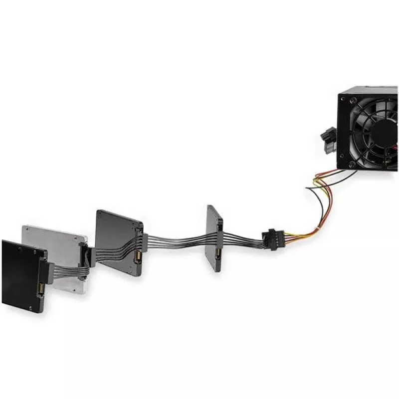StarTech.com 4x SATA-Stromsplitter-Adapterkabel, SATA 15-polig, 4 x SATA, 0,4 m, Stecker, Buchse, Schwarz