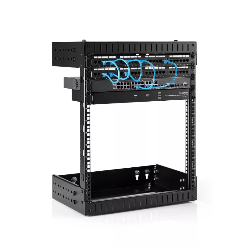 StarTech.com 12U 19 Zoll Wandmontage Netzwerkschrank - Einstellbare Tiefe 12-20 Zoll 2-Pfosten Open-Frame Serverraum-Rack für AV/Daten/IT-Kommunikation/Computerausrüstung/Switch mit Käfigmuttern & Schrauben