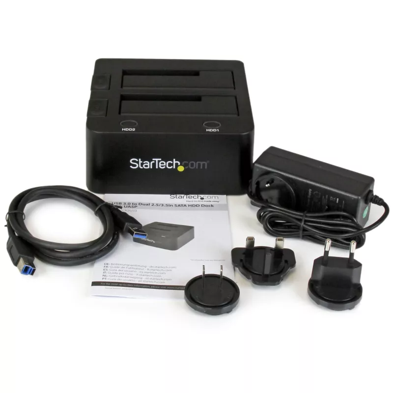StarTech.com Dual-Bay USB 3.0 auf SATA Festplatten-Dockingstation, USB-Festplattendock, externes 2,5/3,5 Zoll SATA I/II/III SSD/HDD Dockingstation, Hot-Swap-Festplattenschacht, Top-Loading