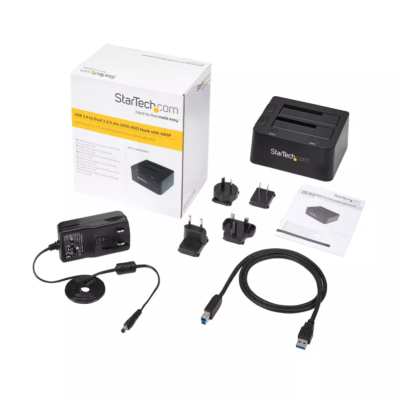 StarTech.com Dual-Bay USB 3.0 auf SATA Festplatten-Dockingstation, USB-Festplattendock, externes 2,5/3,5 Zoll SATA I/II/III SSD/HDD Dockingstation, Hot-Swap-Festplattenschacht, Top-Loading