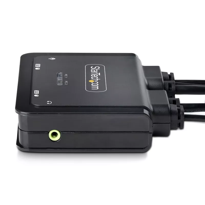 StarTech.com 2-Port Hybrid USB-C DisplayPort Kabel KVM Switch, 4K 60Hz, Kompakter KVM-Switch mit integrierten 1,8 m USB-A/DisplayPort/Audio und 1,2 m USB-C Hostkabeln, busgespeist – Fernbedienungstaster/Hotkey-Umschaltung