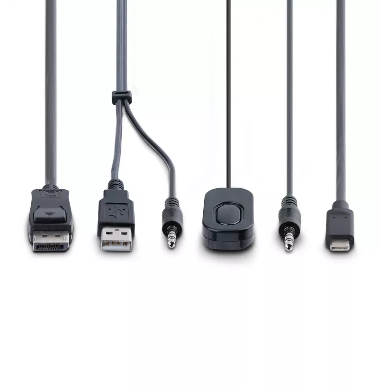 StarTech.com 2-Port Hybrid USB-C DisplayPort Kabel KVM Switch, 4K 60Hz, Kompakter KVM-Switch mit integrierten 1,8 m USB-A/DisplayPort/Audio und 1,2 m USB-C Hostkabeln, busgespeist – Fernbedienungstaster/Hotkey-Umschaltung