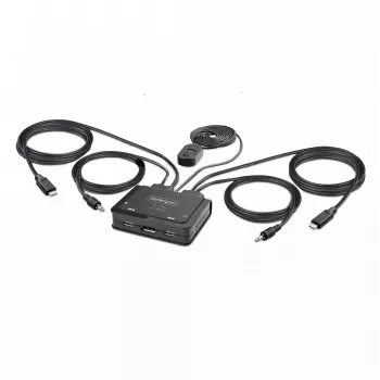 StarTech.com 2-Port USB-C Kabel KVM-Switch, 4K 60Hz DisplayPort Ausgang, Kompakter KVM mit integrierten 1,2m USB Typ-C/Audio Kabeln, Busbetrieben - Fernbedienungstaste/Hotkey-Umschaltung