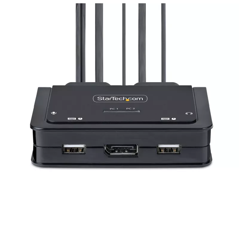 StarTech.com 2-Port USB-C Kabel KVM-Switch, 4K 60Hz DisplayPort Ausgang, Kompakter KVM mit integrierten 1,2m USB Typ-C/Audio Kabeln, Busbetrieben - Fernbedienungstaste/Hotkey-Umschaltung