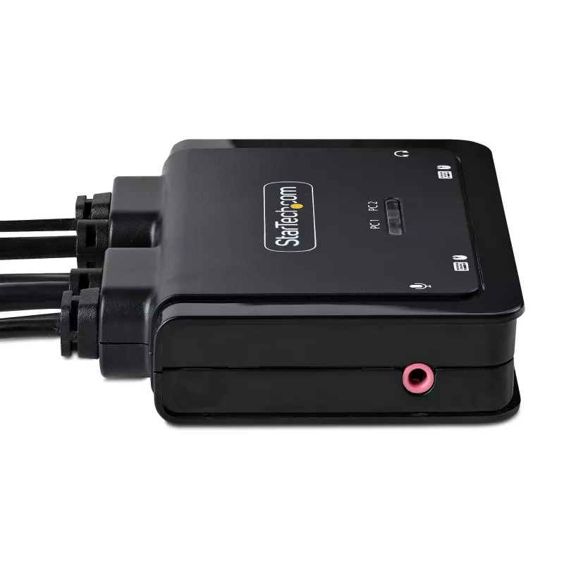 StarTech.com 2-Port USB-C Kabel KVM-Switch, 4K 60Hz DisplayPort Ausgang, Kompakter KVM mit integrierten 1,2m USB Typ-C/Audio Kabeln, Busbetrieben - Fernbedienungstaste/Hotkey-Umschaltung