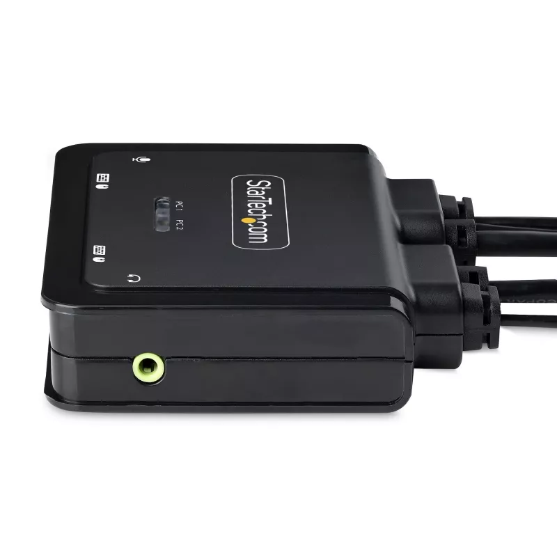 StarTech.com 2-Port USB-C Kabel KVM-Switch, 4K 60Hz DisplayPort Ausgang, Kompakter KVM mit integrierten 1,2m USB Typ-C/Audio Kabeln, Busbetrieben - Fernbedienungstaste/Hotkey-Umschaltung