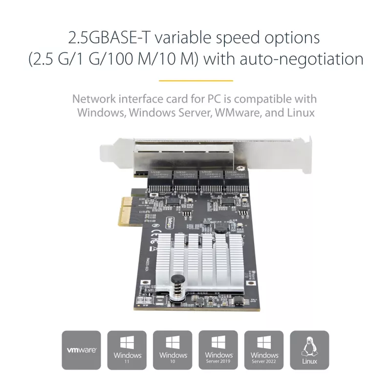 StarTech.com 4-Port 2,5-Gbit/s NBASE-T PCIe-Netzwerkkarte, Intel I225-V, Quad-Port-Computernetzwerkkarte, Multi-Gigabit-NIC, PCI Express Server-LAN-Karte, Desktop-Ethernet-Schnittstelle