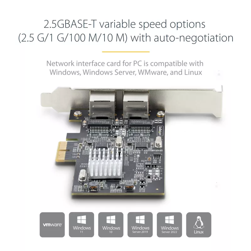 StarTech.com 2-Port 2.5Gbps NBASE-T PCIe Netzwerkkarte, Intel I225-V, Dual-Port Computer Netzwerkkarte, Multi-Gigabit NIC, PCI Express Server LAN Karte, Desktop Ethernet Schnittstelle