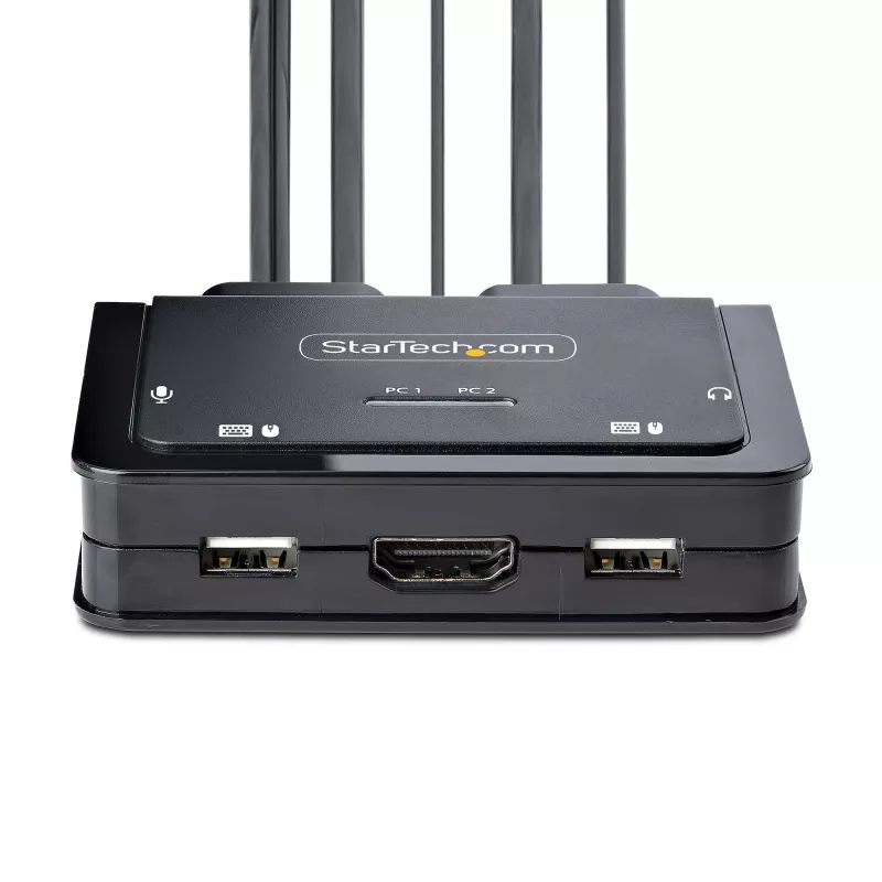 StarTech.com 2-Port Hybrid USB-C HDMI Kabel KVM Switch, 4K 60Hz, Kompakt KVM mit 6ft/1,8m USB-A/HDMI/Audio & 4ft/1,2m USB-C integrierten Host-Kabeln, Bus-gespeist - Fernbedienungstaste/Hotkey-Umschaltung