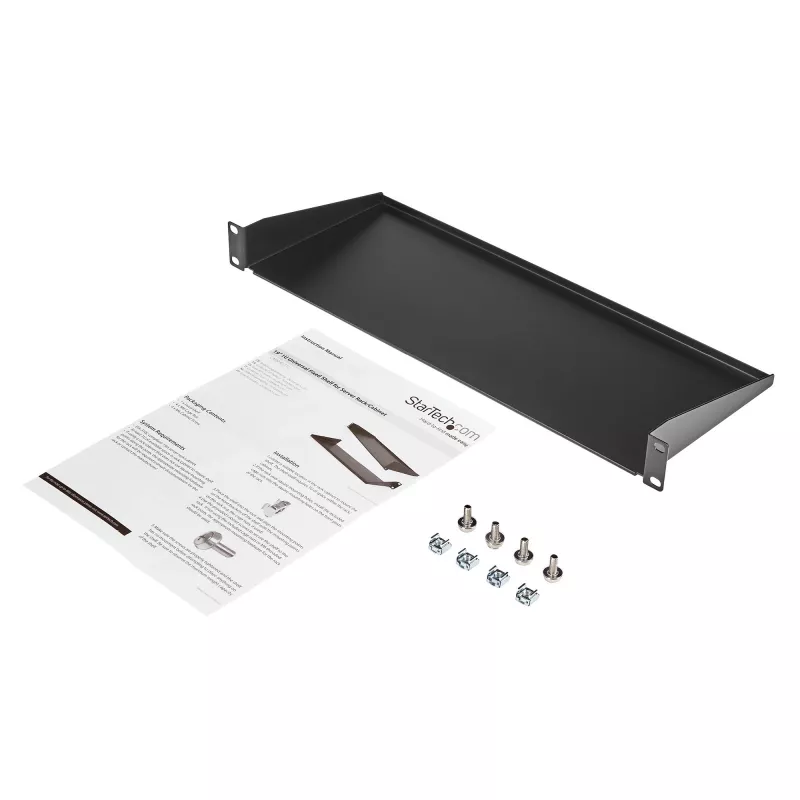 StarTech.com 1U Server-Rack-Einlegeboden, universelle Rack-Montage-Kragarm-Ablage für 19-Zoll-Netzwerkgeräte-Rack/Schrank, hochbelastbarer Stahl, Tragfähigkeit 33 lb/15 kg, 7 Zoll (18 cm) tief
