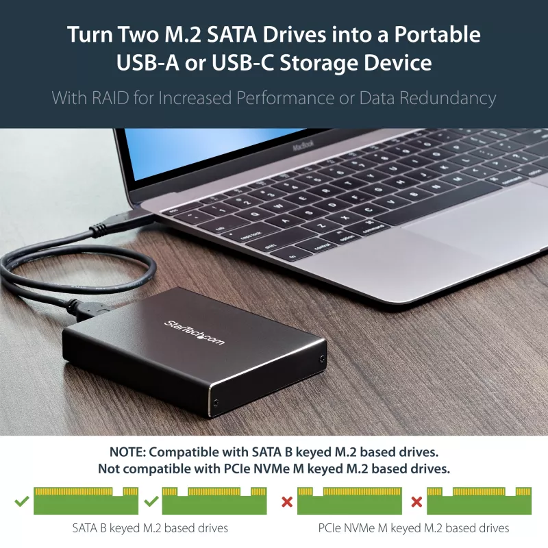 StarTech.com Dual-Slot-Laufwerksgehäuse für M.2 SATA SSDs - USB 3.1 (10 Gbit/s) - RAID