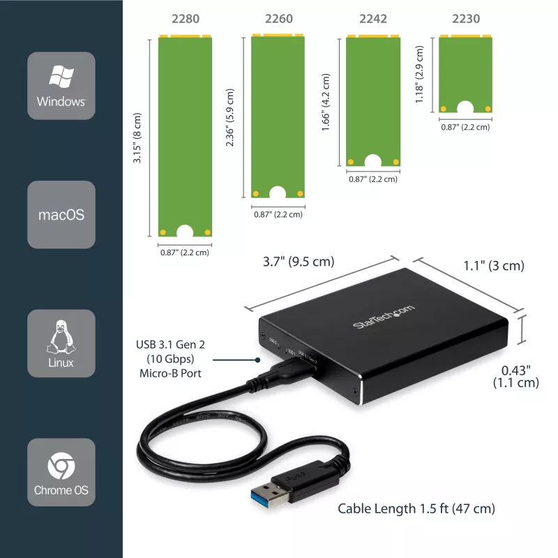 StarTech.com Dual-Slot-Laufwerksgehäuse für M.2 SATA SSDs - USB 3.1 (10 Gbit/s) - RAID