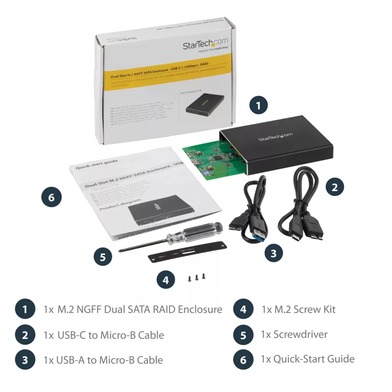 StarTech.com Dual-Slot-Laufwerksgehäuse für M.2 SATA SSDs - USB 3.1 (10 Gbit/s) - RAID
