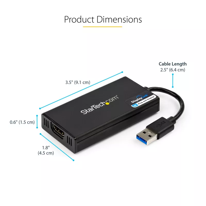 StarTech.com USB 3.0 auf HDMI Adapter - 4K 30Hz Ultra HD - DisplayLink zertifiziert - USB Typ-A auf HDMI Display Adapter Konverter für Monitor - Externe Video & Grafikkarte - Mac & Windows