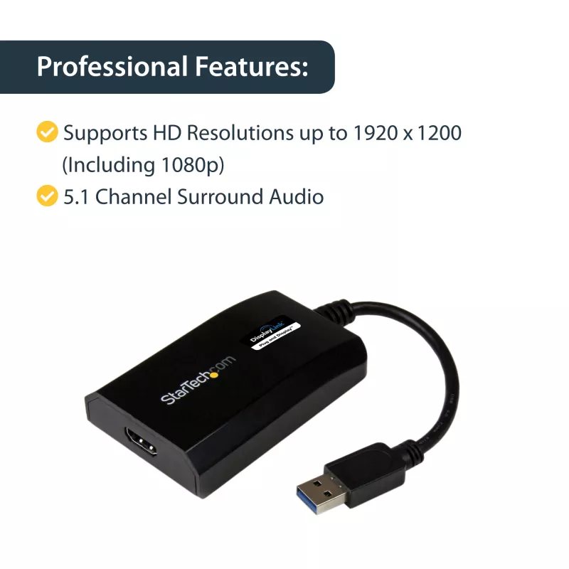 StarTech.com USB 3.0 auf HDMI Adapter - DisplayLink zertifiziert - 1080p (1920x1200) - USB Typ-A auf HDMI Display Adapter Konverter für Monitor - Externe Video- & Grafikkarte - Windows/Mac