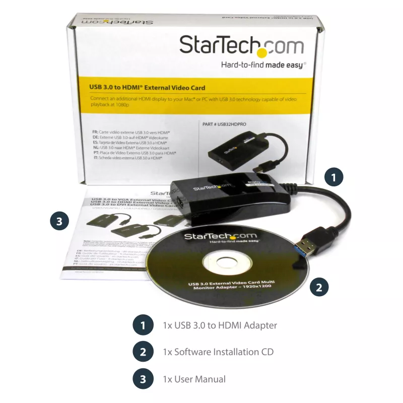 StarTech.com USB 3.0 auf HDMI Adapter - DisplayLink zertifiziert - 1080p (1920x1200) - USB Typ-A auf HDMI Display Adapter Konverter für Monitor - Externe Video- & Grafikkarte - Windows/Mac