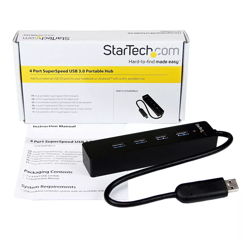 StarTech.com 4-Port tragbarer SuperSpeed USB 3.0 Hub mit integriertem Kabel