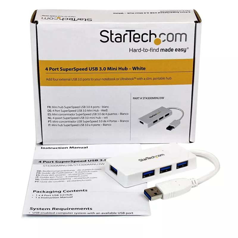 StarTech.com Tragbarer 4-Port SuperSpeed Mini USB 3.0 Hub – Weiß