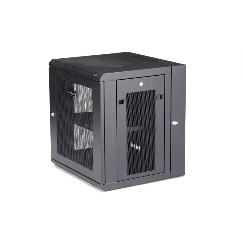 StarTech.com 4-Post 12U Wandmontage-Netzwerkschrank mit 1U-Fach, 19 Zoll klappbarer wandmontierter Serverschrank für Daten-/AV-/Elektronik-/Computergeräte, flexibles belüftetes Rackgehäuse
