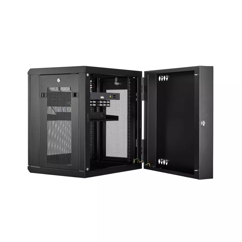 StarTech.com 4-Post 12U Wandmontage-Netzwerkschrank mit 1U-Fach, 19 Zoll klappbarer wandmontierter Serverschrank für Daten-/AV-/Elektronik-/Computergeräte, flexibles belüftetes Rackgehäuse
