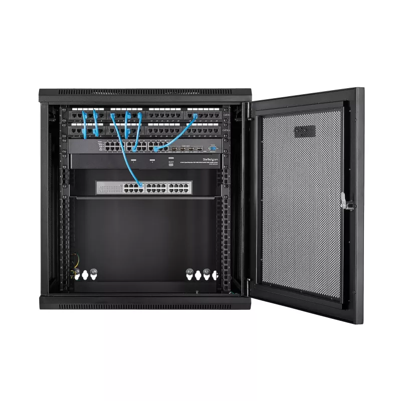 StarTech.com 4-Post 12U Wandmontage-Netzwerkschrank mit 1U-Fach, 19 Zoll klappbarer wandmontierter Serverschrank für Daten-/AV-/Elektronik-/Computergeräte, flexibles belüftetes Rackgehäuse