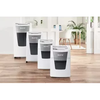 Aktenvernichter LEITZ IQ Autofeed Small Office 100, Kreuzschnitt P-4, 8 Blatt, 22 cm Einzug, 34 L Behälter, grau