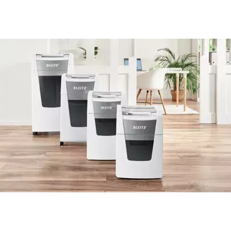 Aktenvernichter LEITZ IQ Autofeed Small Office 100, Kreuzschnitt P-4, 8 Blatt, 22 cm Einzug, 34 L Behälter, grau
