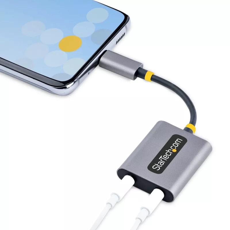 StarTech.com USB-C Kopfhörer-Splitter, USB-Typ-C Dual-Headset-Adapter mit Mikrofoneingang, USB-C auf 3,5-mm-Audio-Adapter/Ohrhörer-Dongle, USB-C auf Audiobuchse/Aux-Ausgang, 24-Bit-DAC