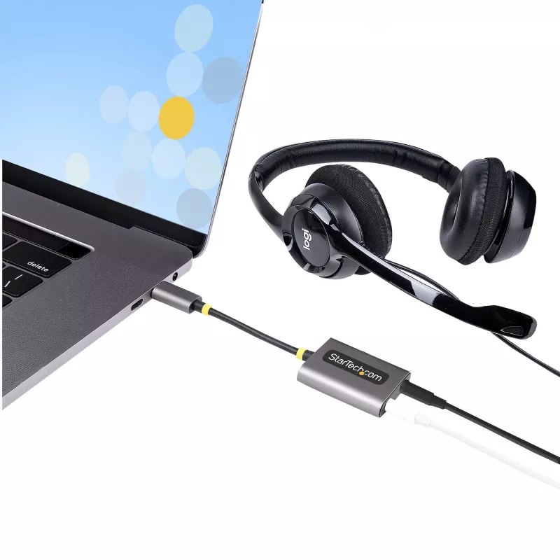 StarTech.com USB-C Kopfhörer-Splitter, USB-Typ-C Dual-Headset-Adapter mit Mikrofoneingang, USB-C auf 3,5-mm-Audio-Adapter/Ohrhörer-Dongle, USB-C auf Audiobuchse/Aux-Ausgang, 24-Bit-DAC