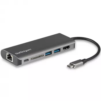 StarTech.com USB-C-Multiport-Adapter, tragbarer USB-C-Dock auf 4K HDMI, 2-fach USB 3.0 Hub, SD/SDHC, GbE, 60W PD Pass-Through – USB Type-C/Thunderbolt 3 – ERSETZT DURCH DKT30CHSDPD1