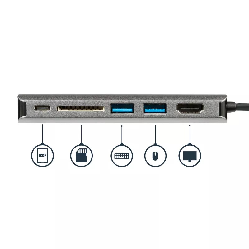 StarTech.com USB-C-Multiport-Adapter, tragbarer USB-C-Dock auf 4K HDMI, 2-fach USB 3.0 Hub, SD/SDHC, GbE, 60W PD Pass-Through – USB Type-C/Thunderbolt 3 – ERSETZT DURCH DKT30CHSDPD1
