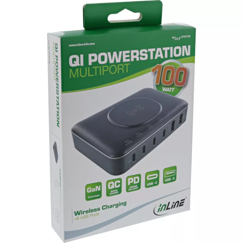 Tragbares Ladegerät InLine Qi Powerstation Multiport, 20 V