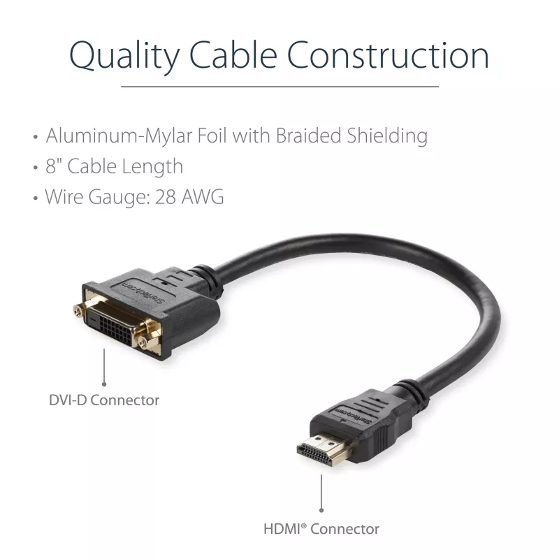 StarTech.com 8in HDMI-auf-DVI-D-Videokabel-Adapter – HDMI-Stecker auf DVI-Buchse