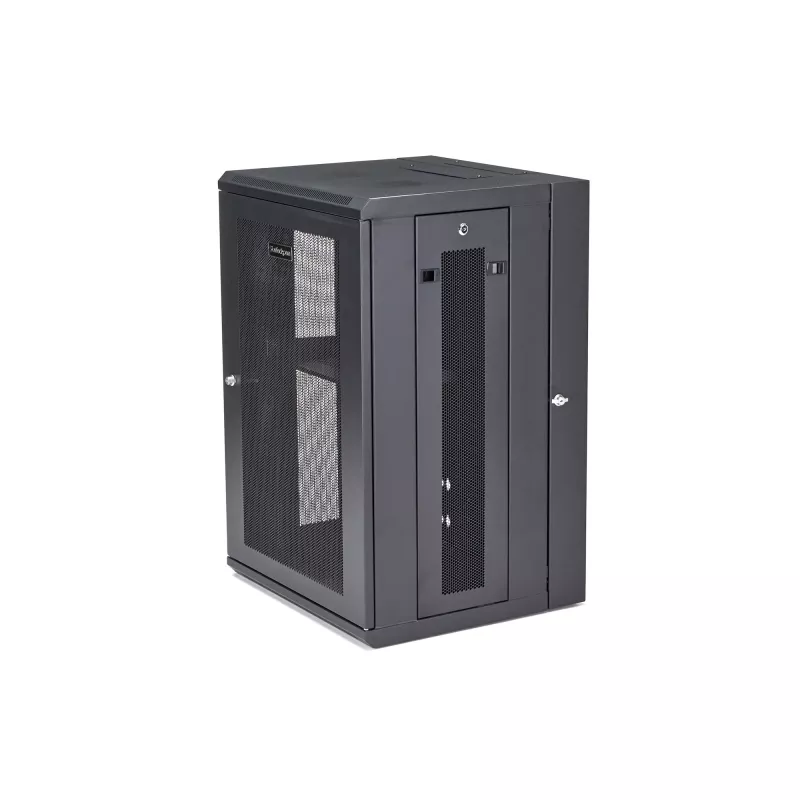 StarTech.com 4-Post 18U Wandmontage Netzwerkschrank mit 1U Ablage, 19 Zoll klappbarer wandmontierter Serverschrank für Daten/AV/Elektronik/Computerausrüstung, flexibles belüftetes Rackgehäuse