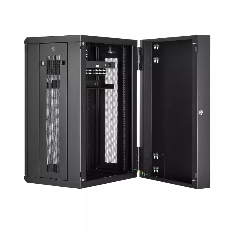 StarTech.com 4-Post 18U Wandmontage Netzwerkschrank mit 1U Ablage, 19 Zoll klappbarer wandmontierter Serverschrank für Daten/AV/Elektronik/Computerausrüstung, flexibles belüftetes Rackgehäuse