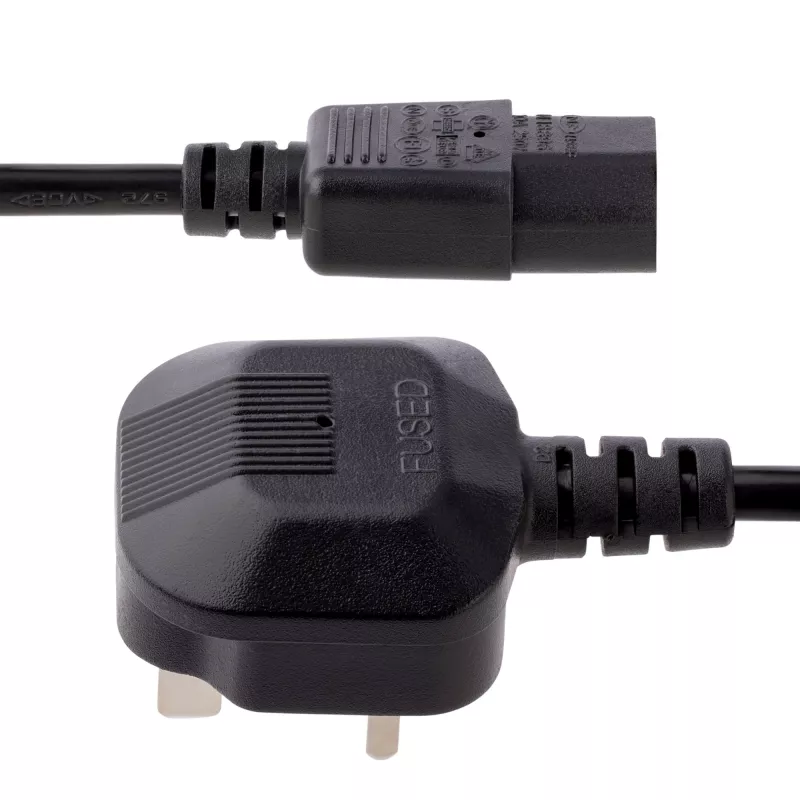 StarTech.com 10ft (3m) UK Computer-Netzkabel, 18AWG, BS 1363 auf C13, 10A 250V, Schwarzes Ersatz-AC-Netzkabel, Kaltgerätekabel / UK-Netzkabel, PC-Netzteil-Kabel, TV-/Monitor-Netzkabel
