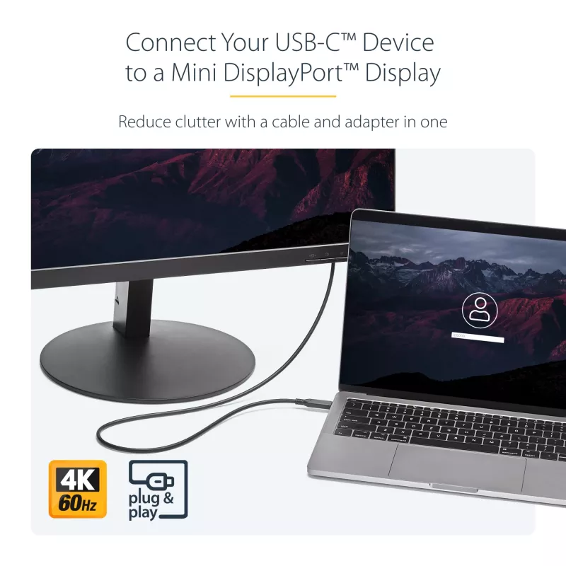 StarTech.com USB-C-auf-Mini-DisplayPort-Kabel – 1 m (3,3 ft.), 4K 60 Hz – Schwarz