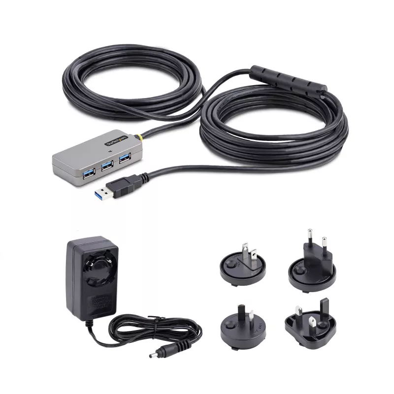 StarTech.com USB-Extender-Hub, 10m USB-3.0-Verlängerungskabel mit 4-Port USB-A-Hub, aktiver/busgespeister USB-Repeater-Kabel, optionales 20W-Netzteil inklusive, ESD-Schutz