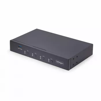 StarTech.com 4-Port KM Switch mit Mausumschaltung, USB-Switch für Tastatur/Maus, 3,5mm/USB Audio, Peripherie-Sharing für 4 Computer, TAA-konform