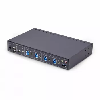 StarTech.com 4-Port KM Switch mit Mausumschaltung, USB-Switch für Tastatur/Maus, 3,5mm/USB Audio, Peripherie-Sharing für 4 Computer, TAA-konform